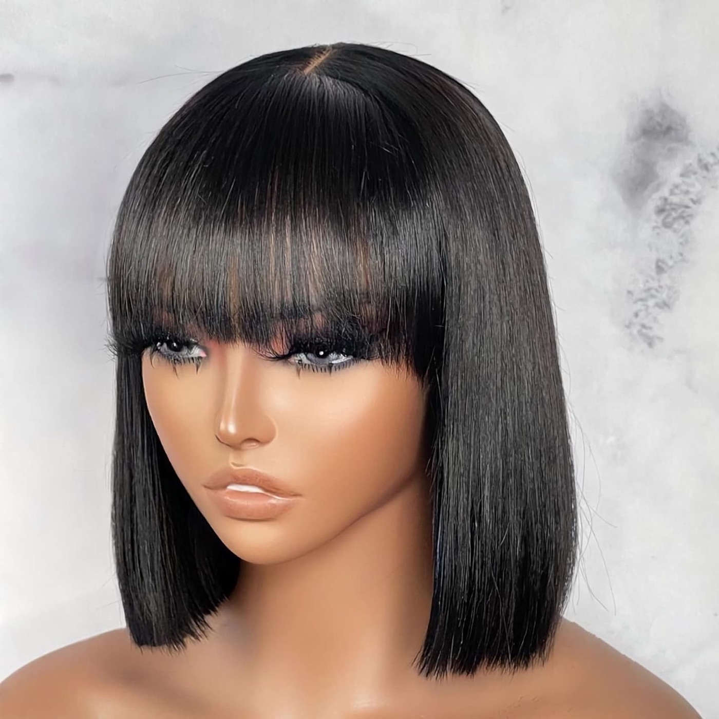 Closure Lace Bob Wig with Bang 12 Inch