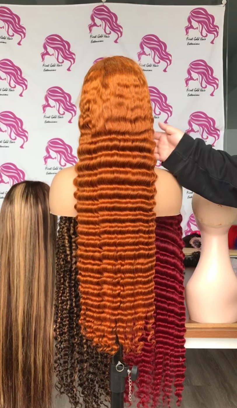 6x6 Closure Lace Wig Ginger Deep Wave 26 Inch