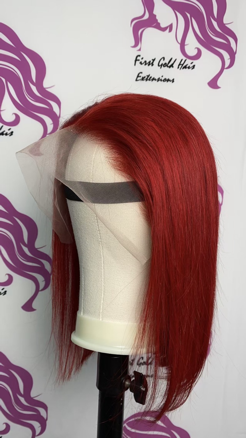 Red Bob Wig 12 Inch Frontal Lace